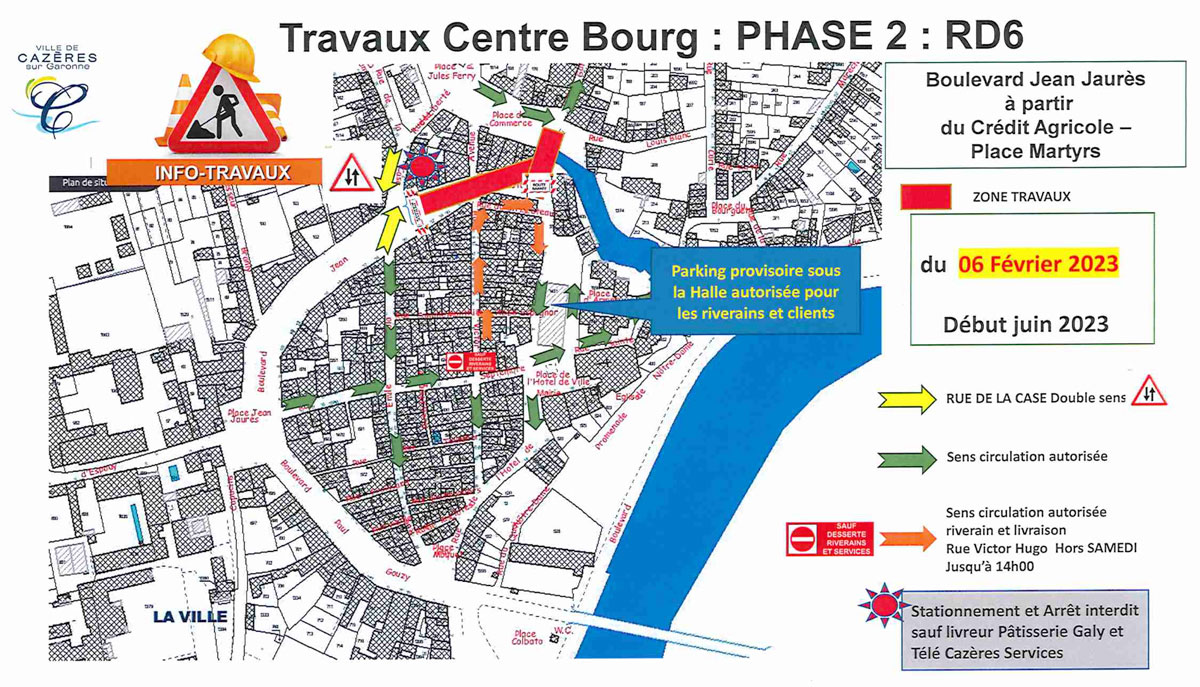 info travaux cazères centre bourg