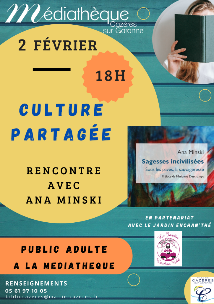 Affiche de l'animation "Culture partagée" organisé par la médiathèque de Cazères sur Garonne